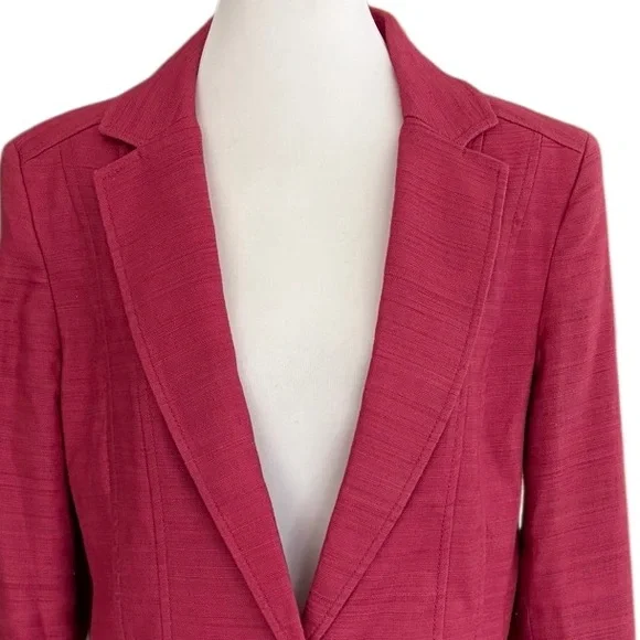 Anne Klein structured pink linen blend one button blazer size 12. - Picture 4 of 11